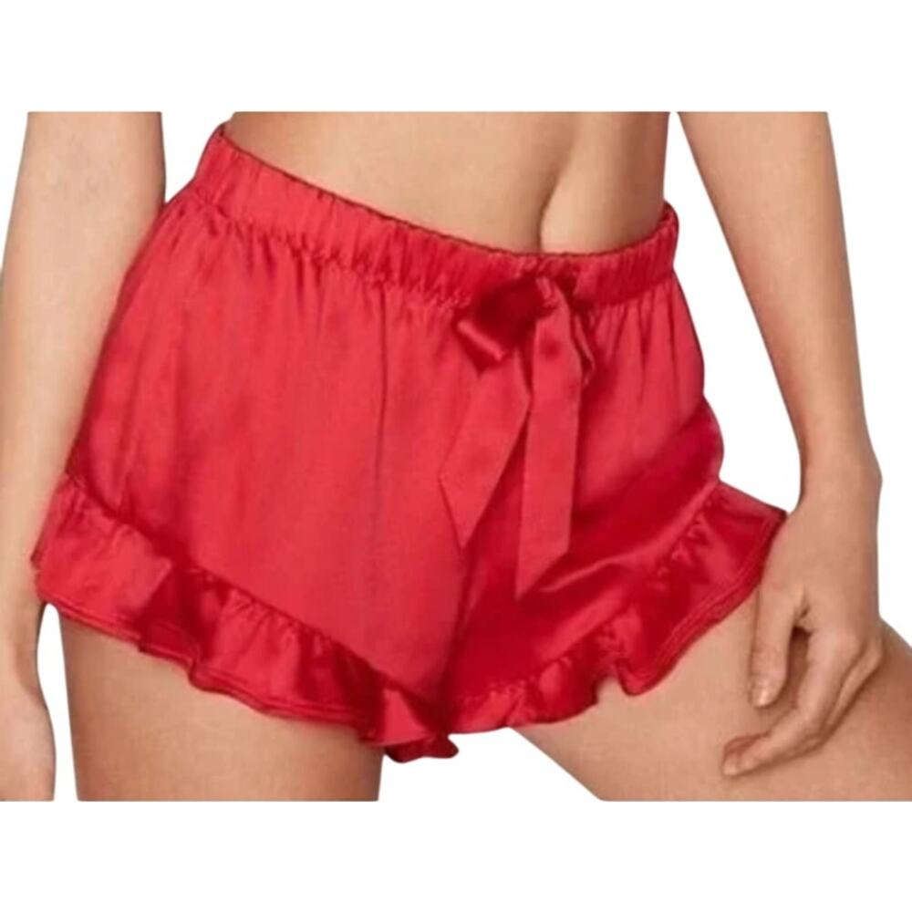 Victoria’s Secret Red Satin Sleep Shorts Ruffle Womens Xlarge